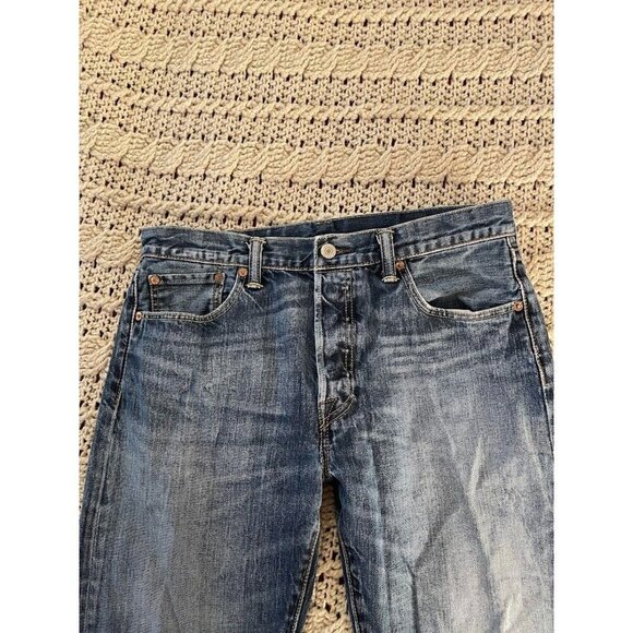 Levis 501 Button Fly Jeans W32 L34 Straight Leg Denim Blue‎ Mens - Picture 2 of 8